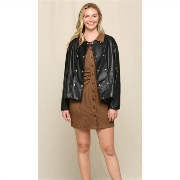 GIGIO Leather Double Button Jacket Size S 2-4 NWT - Picture 5 of 6